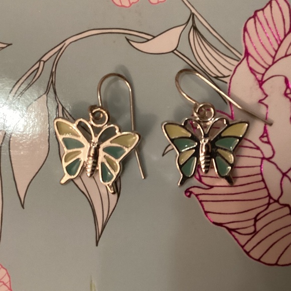 Lime and Blue Butterfly Earrings - Picture 1 of 1